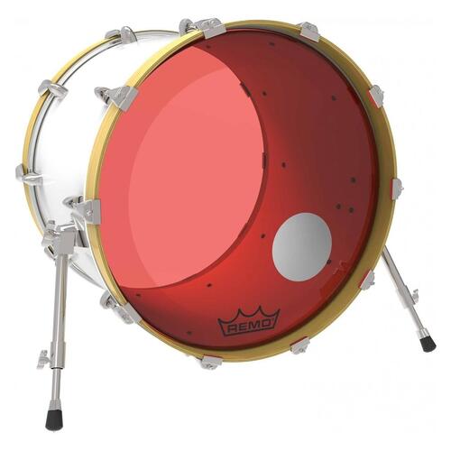 Image 2 - Remo P3 Resonant Colortone Red Bass Drum Heads, Ported